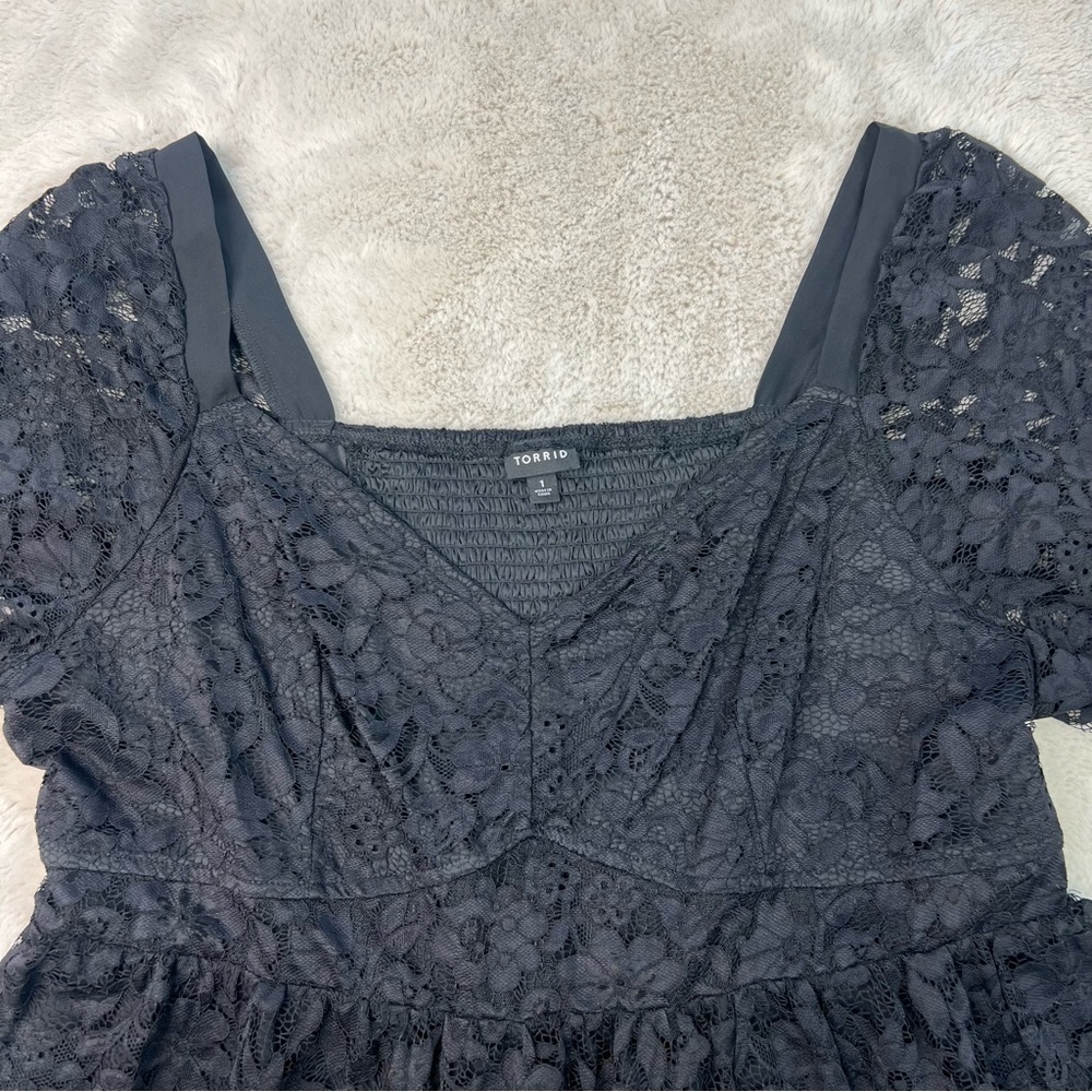 Torrid Babydoll Lace Puff Sleeve Top Sweetheart Neckline Plus Size 1 Stretch - Picture 4 of 13